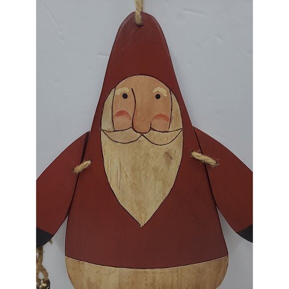 Vintage Handmade Hanging Folk Art Wooden Santa Signed - Picture 2 of 4